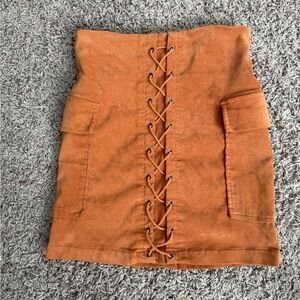 Jealous Tomato Rust Lace-Up Mini Skirt